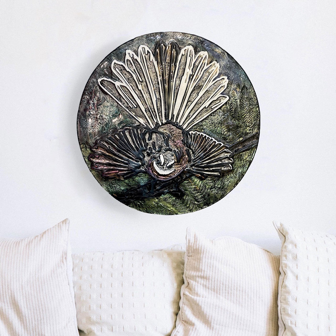 Fantail handpainted wall art circle