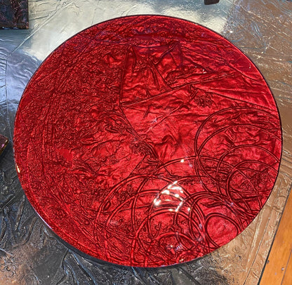 Red Lazy Susan in conformity pattern - handmade glass