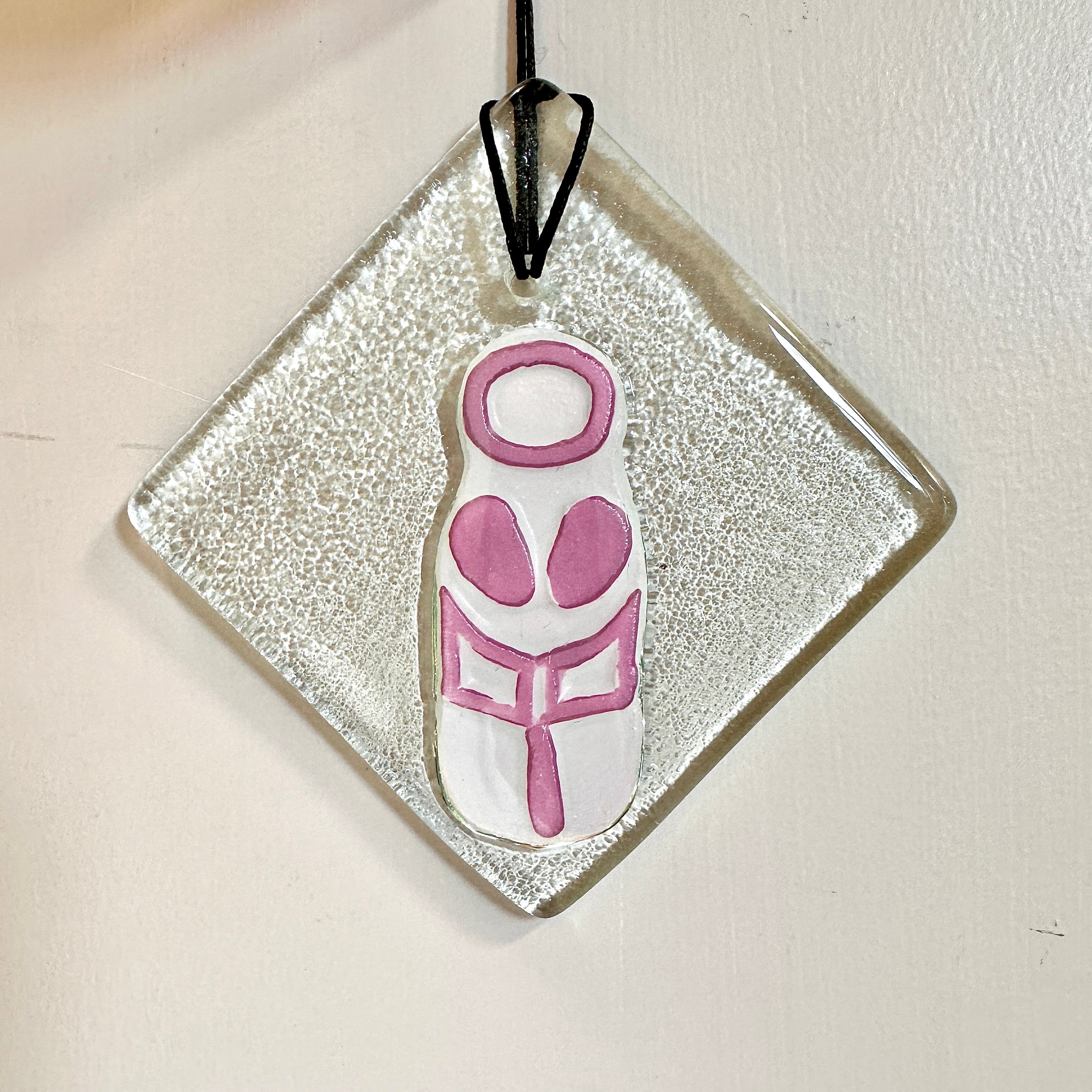 pink eskimo lolly - adventurer - glass art wall hanging