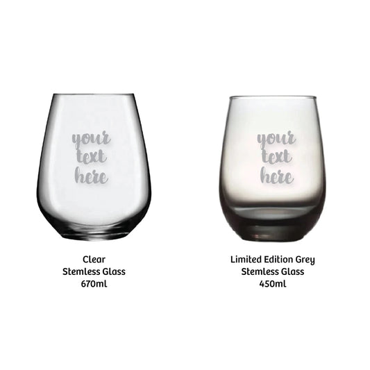stemless wine glasses - custom engraving and etching