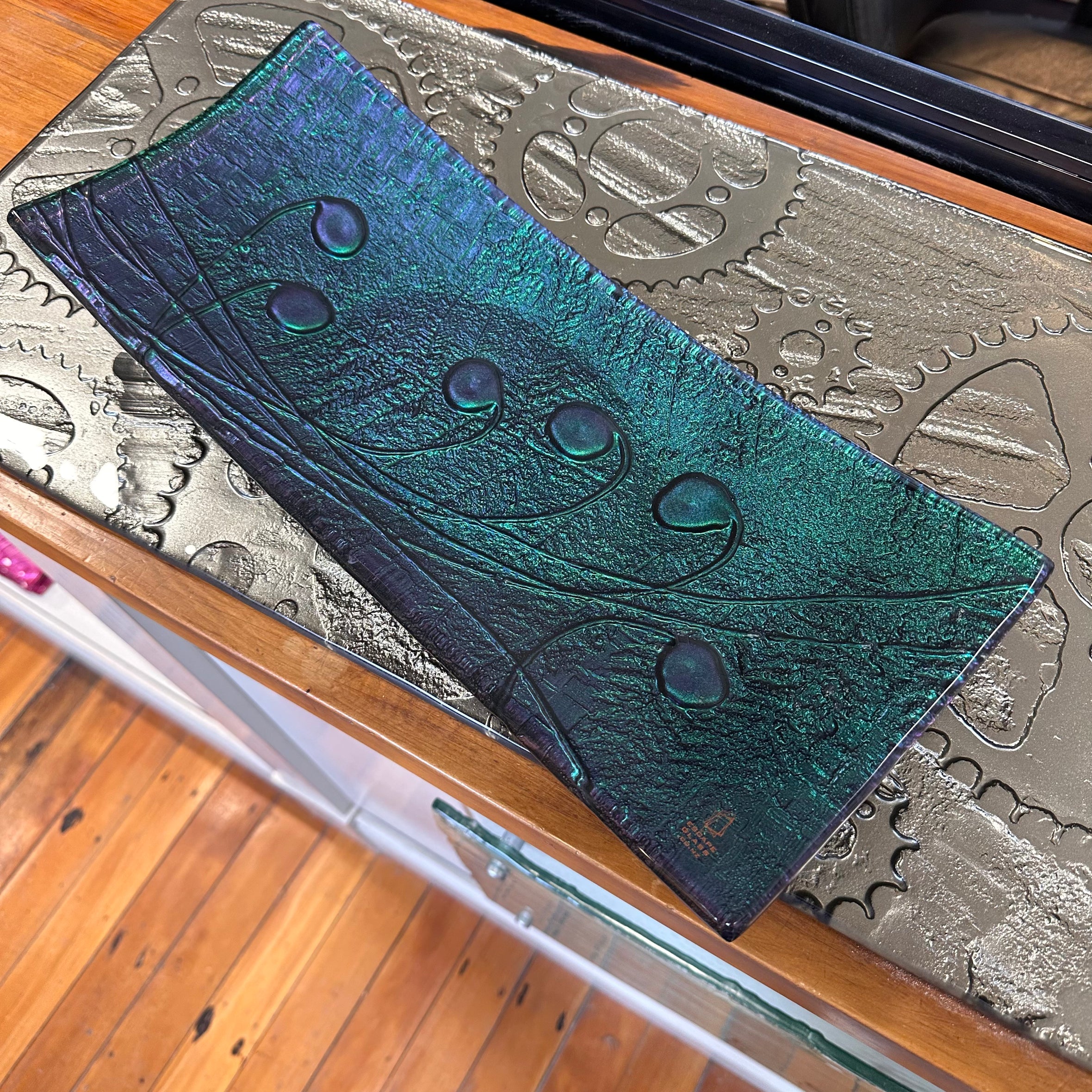 Sushi food platter from glass - kaleidoscope paua colour