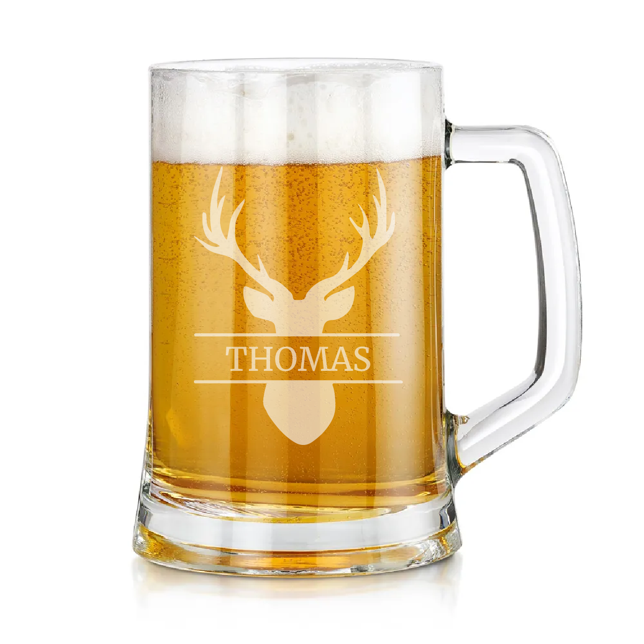 Personalised Stag Design Beer Glass With Handle