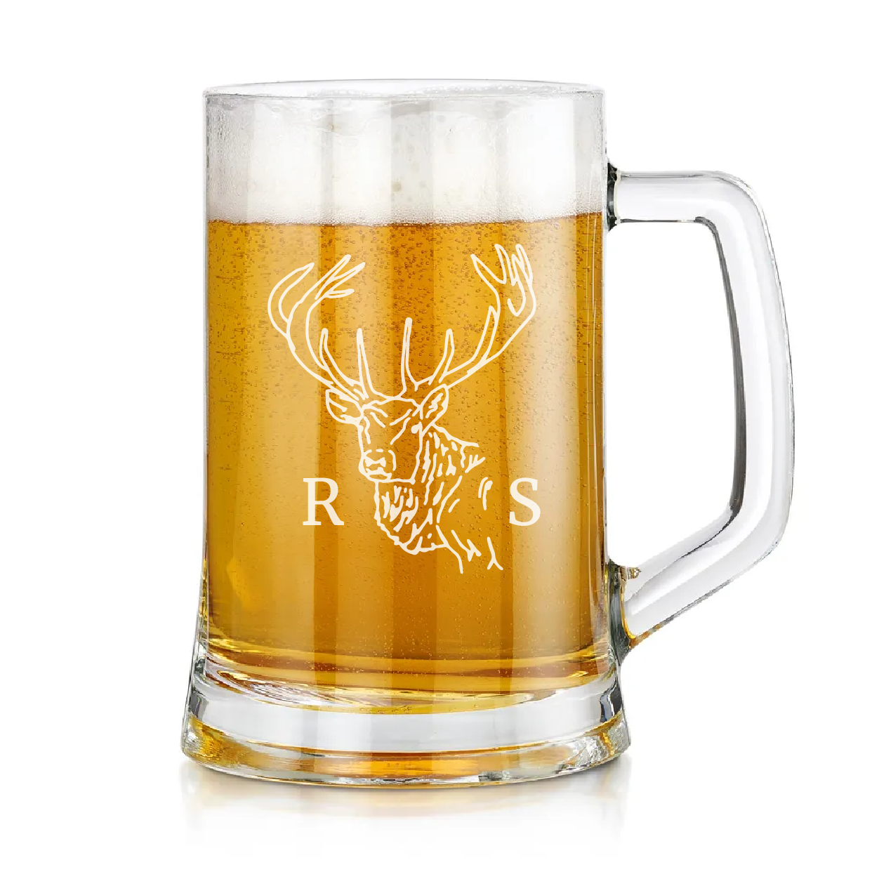 Personalised Stag Design Beer Glass With Handle