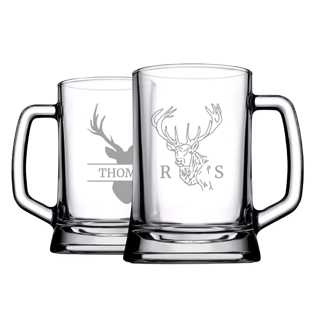 Personalised Stag Design Beer Glass With Handle