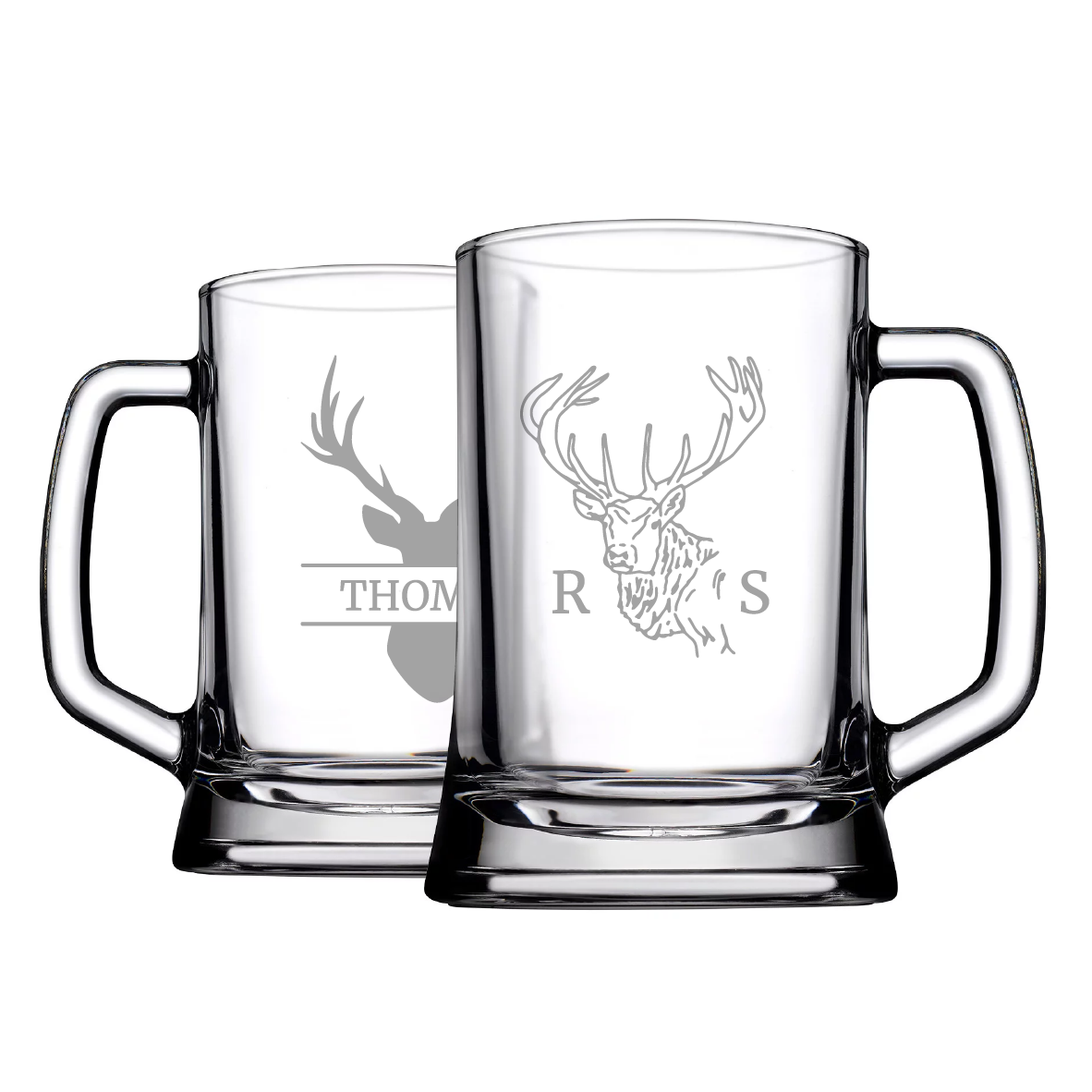 Personalised Stag Design Beer Glass With Handle