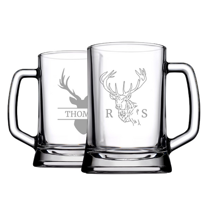 Personalised Stag Design Beer Glass With Handle