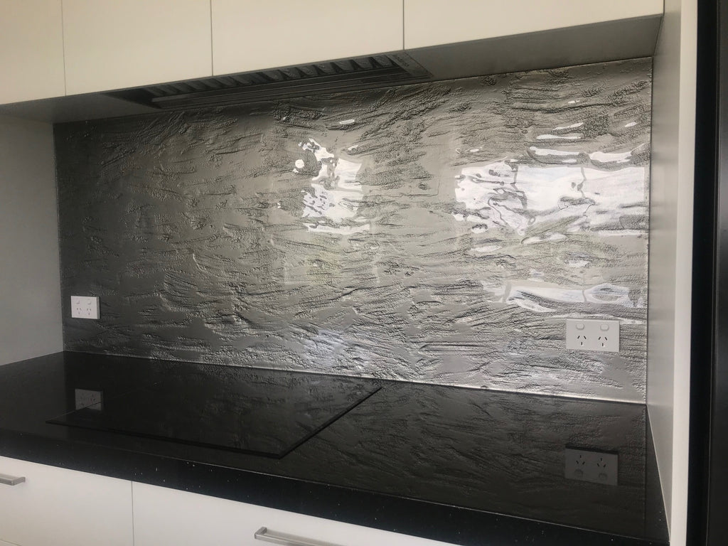 Blast Grey Resene - Freescape - slumped glass splashback - Escape Glass