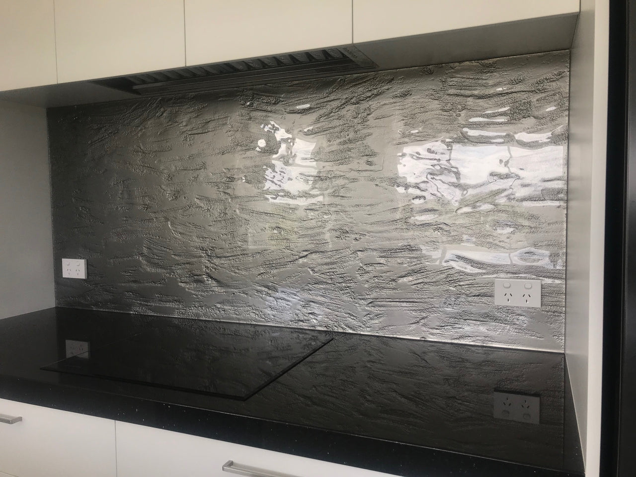 Blast Grey Resene - Freescape - slumped glass splashback - Escape Glass
