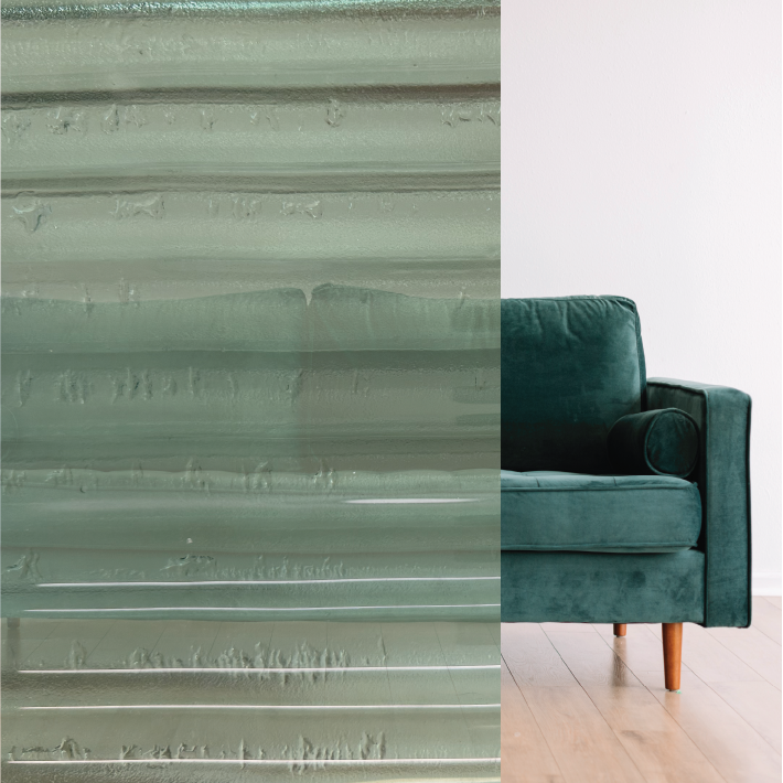 Corrugated reeded glass in green tint - slumped glass 