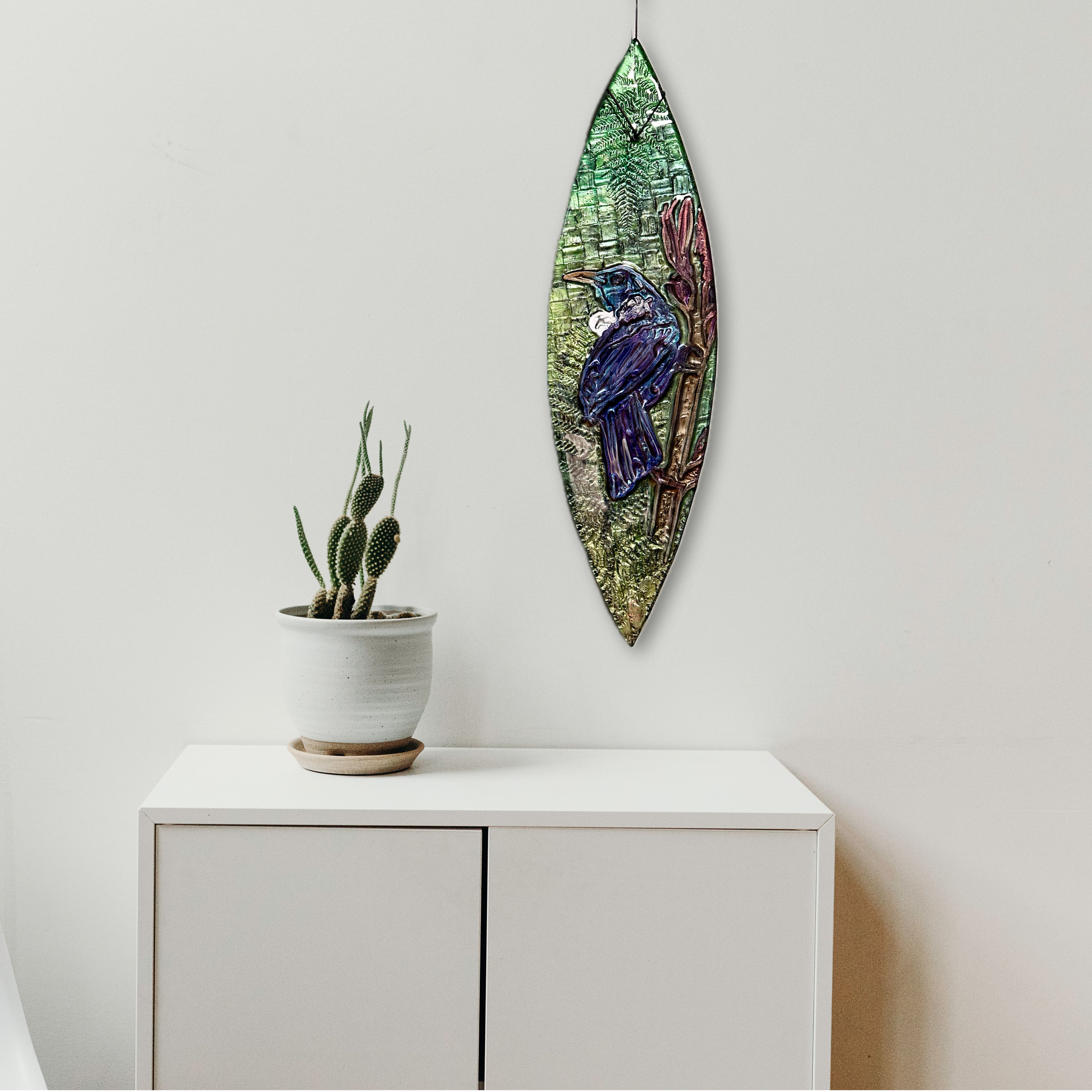 Custom Hand Painted Glass Tui Wall Art