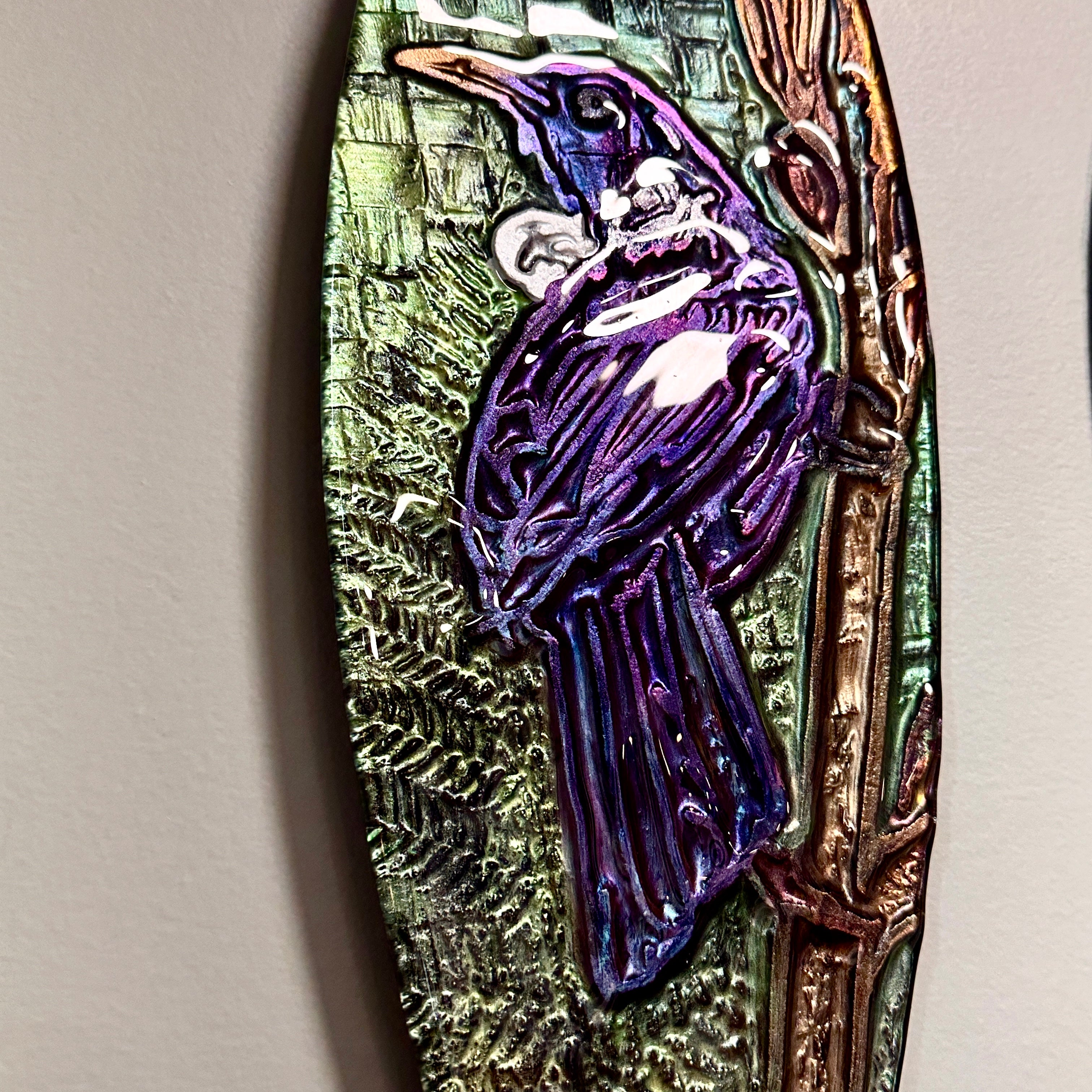 Custom Hand Painted Glass Tui Wall Art