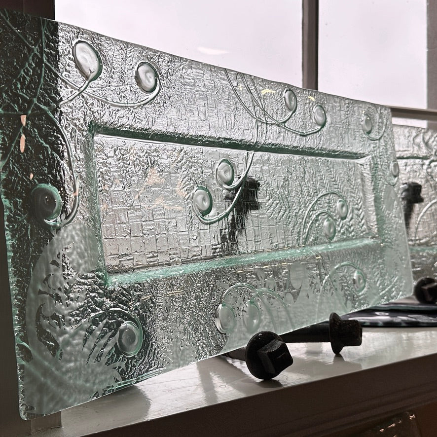Large Clear Dished Platter - Hand Engraving