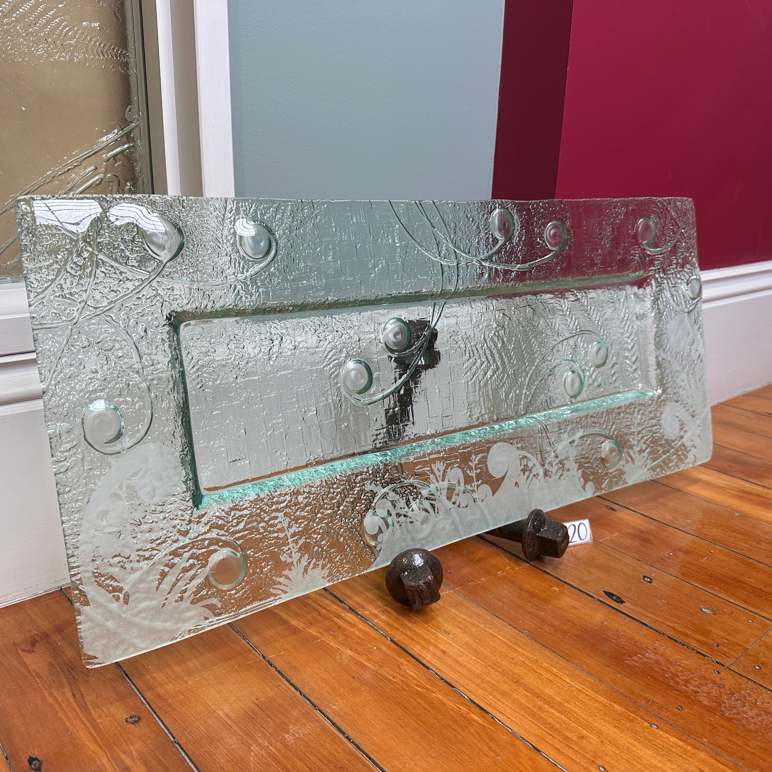 Large Clear Dished Platter - Hand Engraving