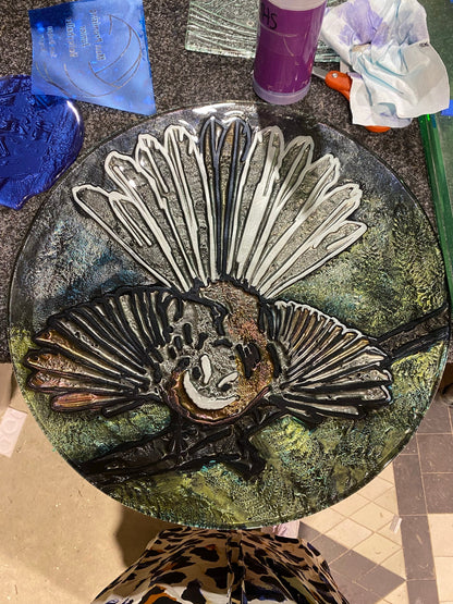 Fantail hand painted disc circular wall art on stand