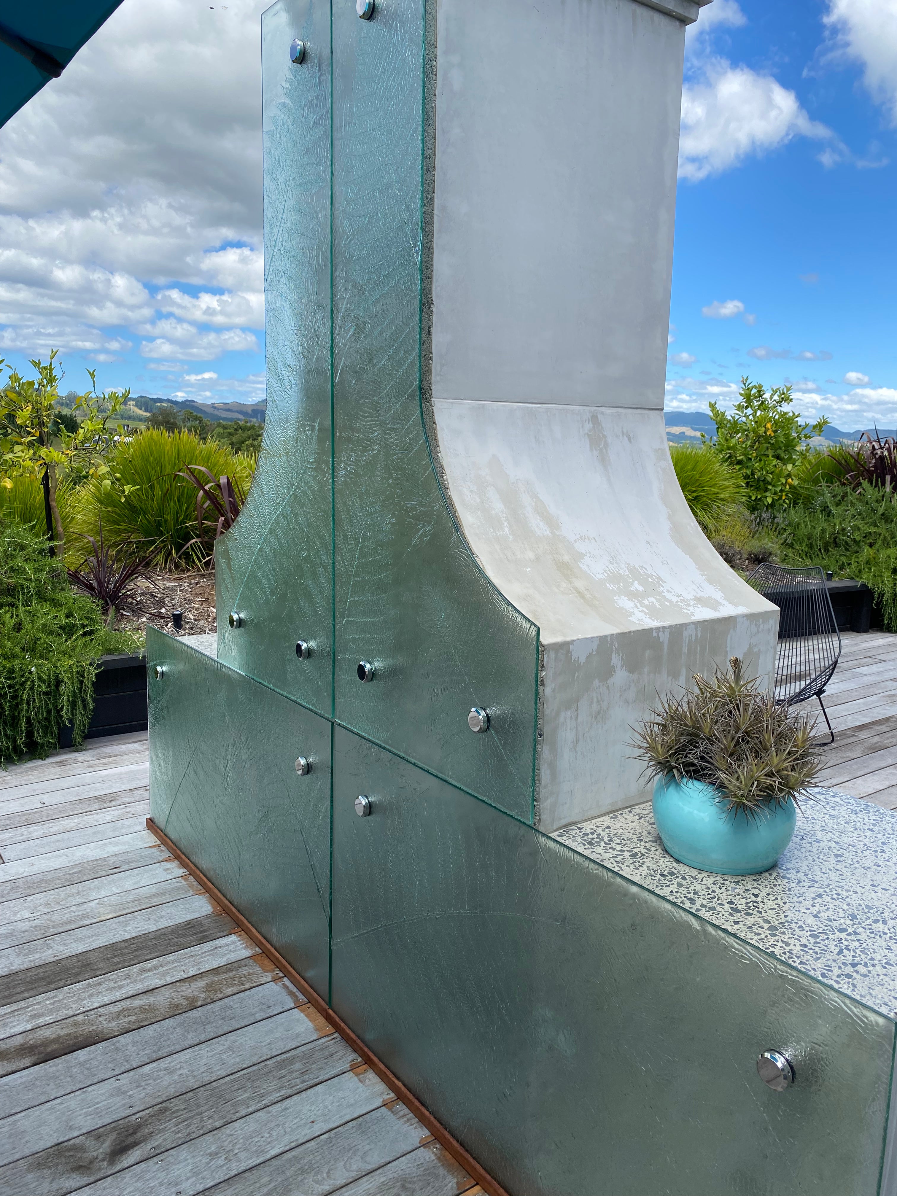 Glass Fireplace - patterned fern textured glass