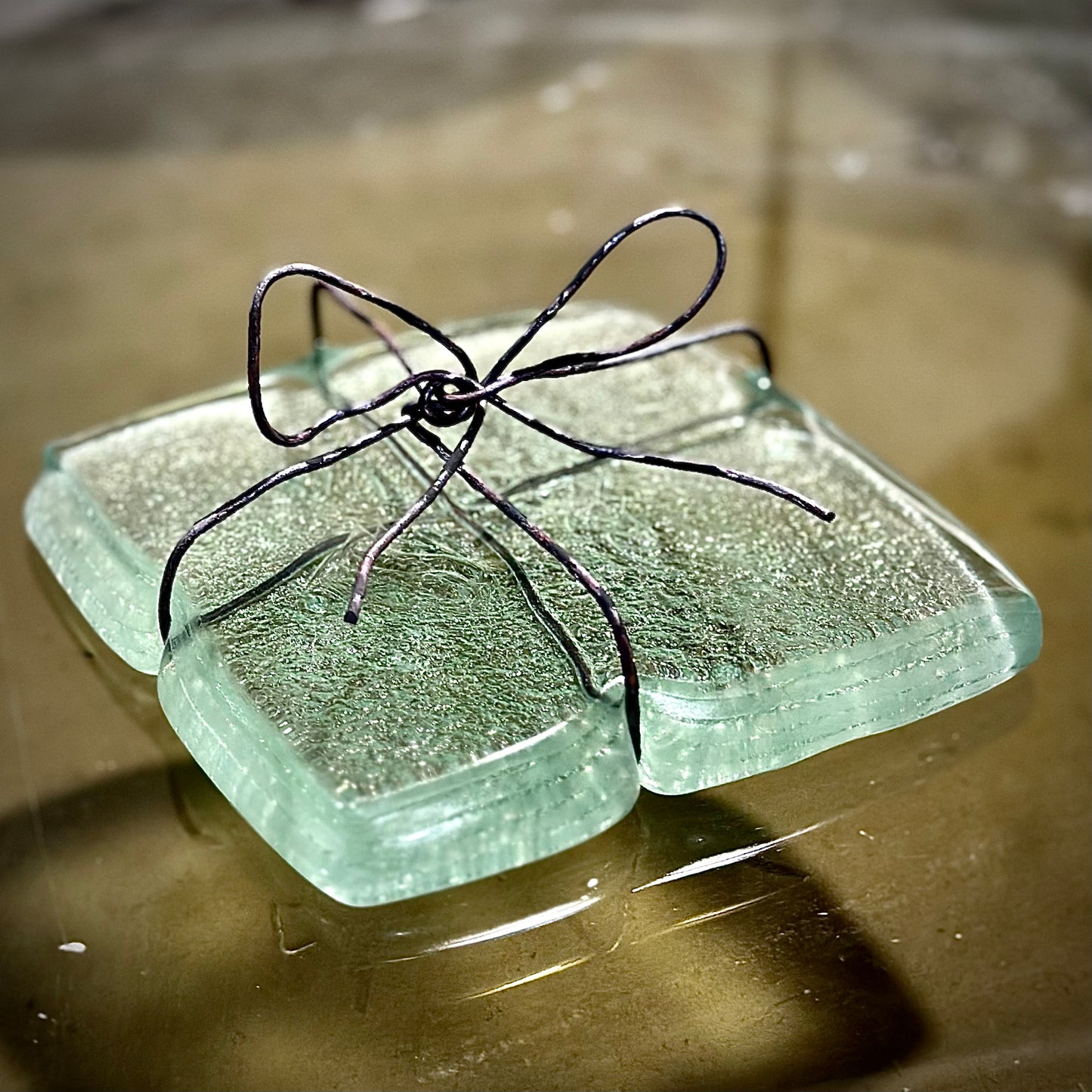 Glass present gift with bow