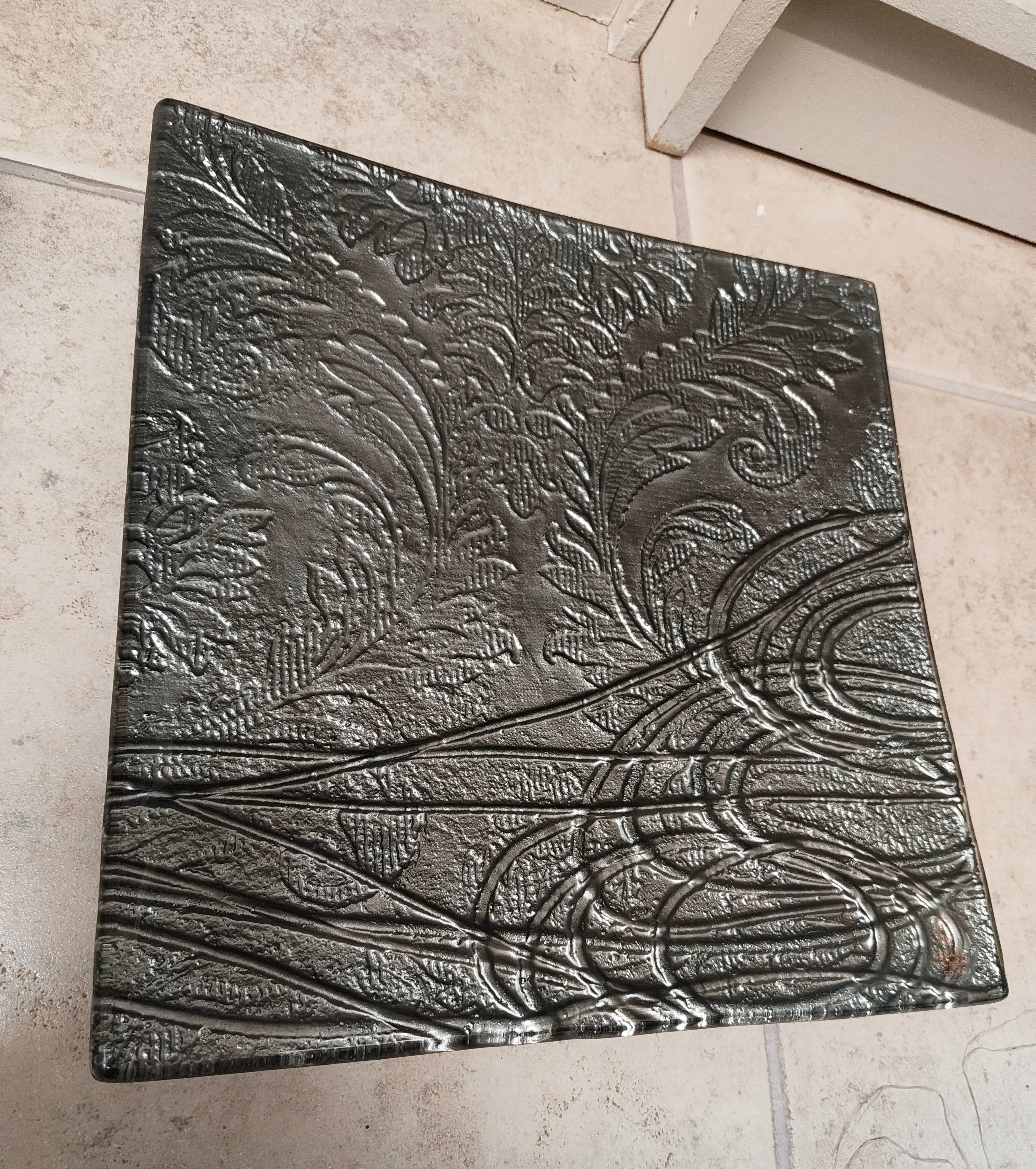 25cm Square Platter - Anaglypta Swirl