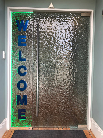 Escape Glass slumped glass front office door - slumped handmade glass