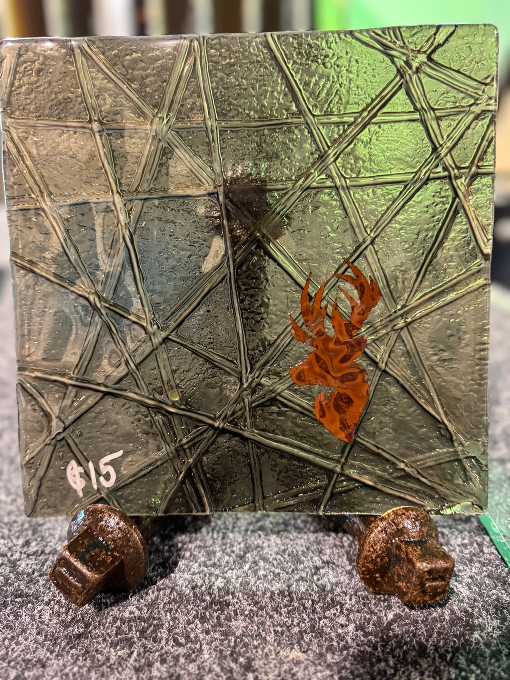 Grey Tint 200sq Platter with Copper Stag Head