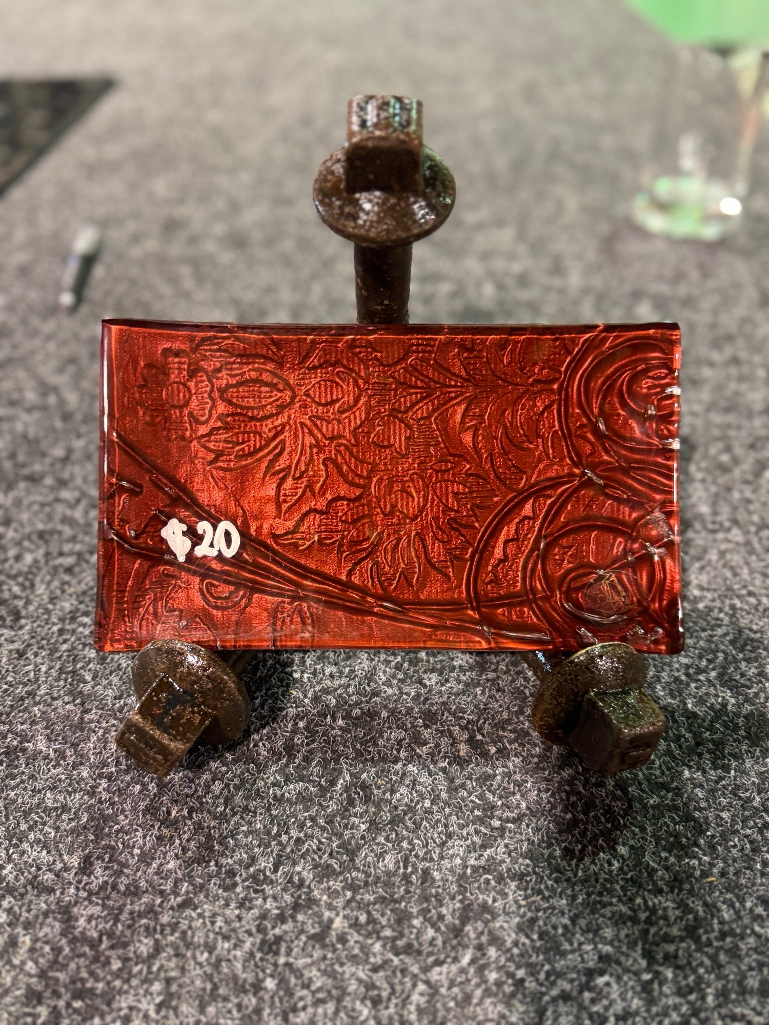 Red Anaglypta Trinket Tray