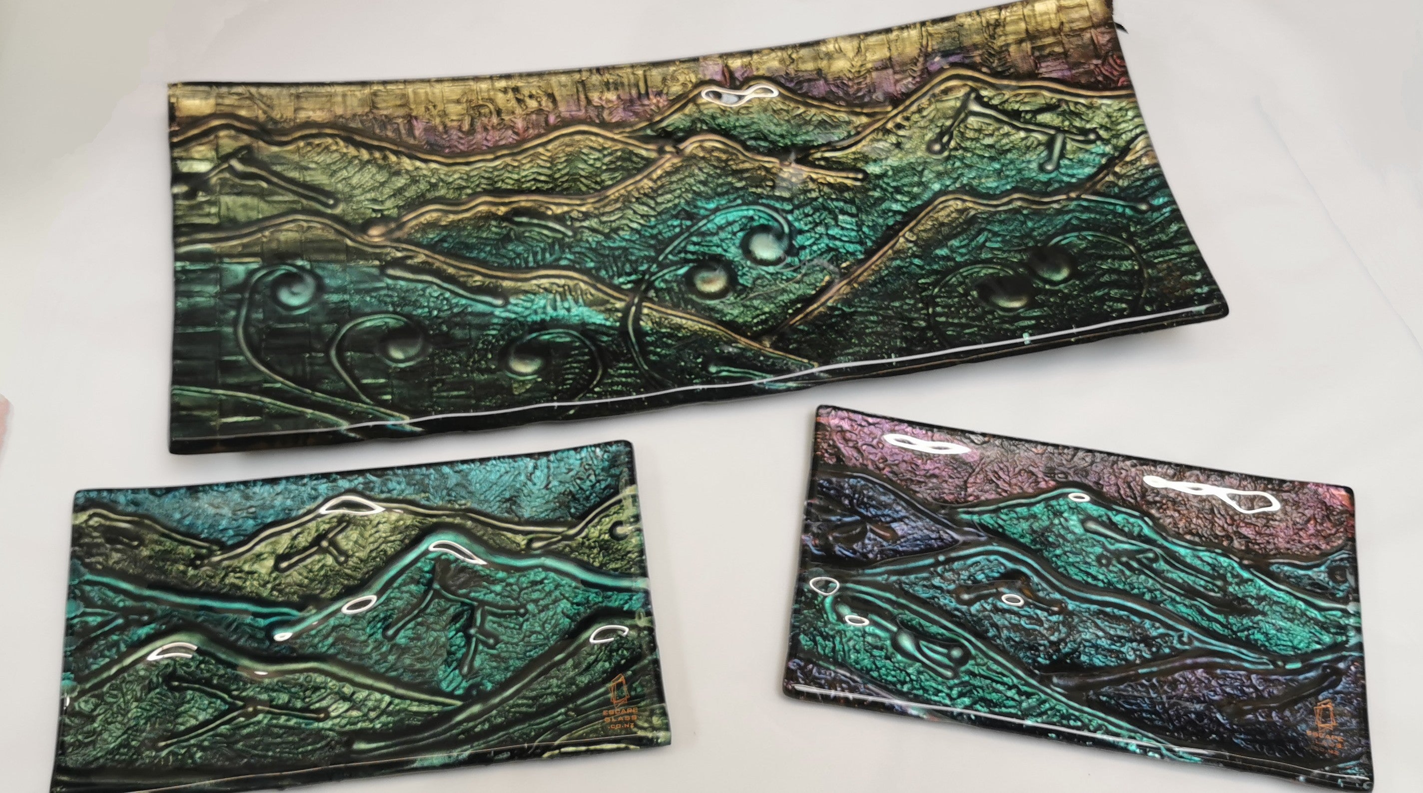 Landscape style glass art platters hand painted