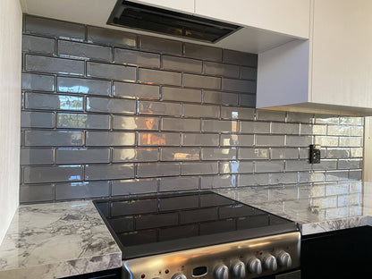 Splashback in subway tiles subscape in blast grey by resene