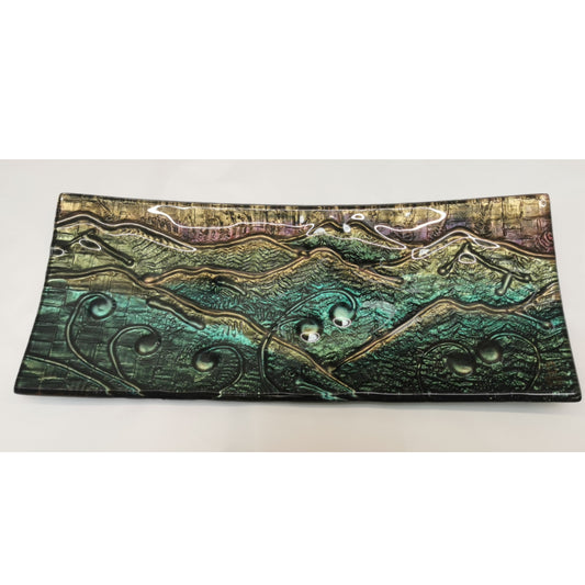 handpainted landscape platter - glass - glass art