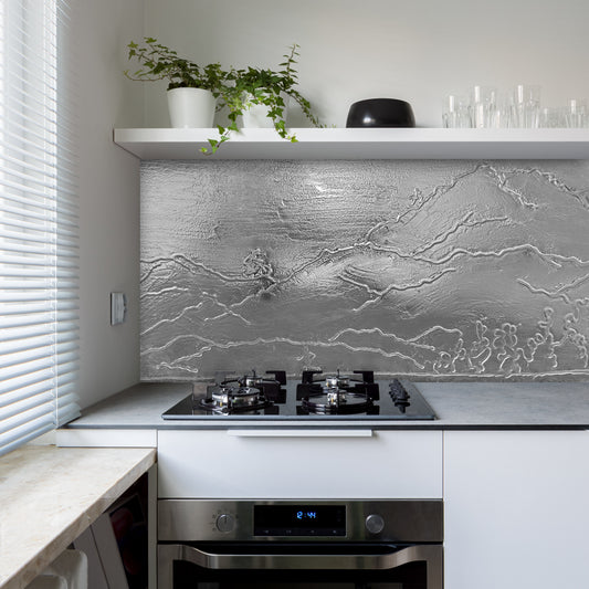 Shutterstock kitchen with custom mountain splashback 