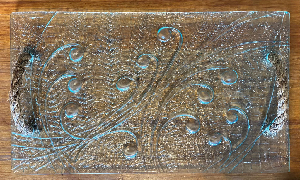 giftware homeware serveware grazing platter rope handle tray glass handmade in New Zealand Koru Fern kiwiana