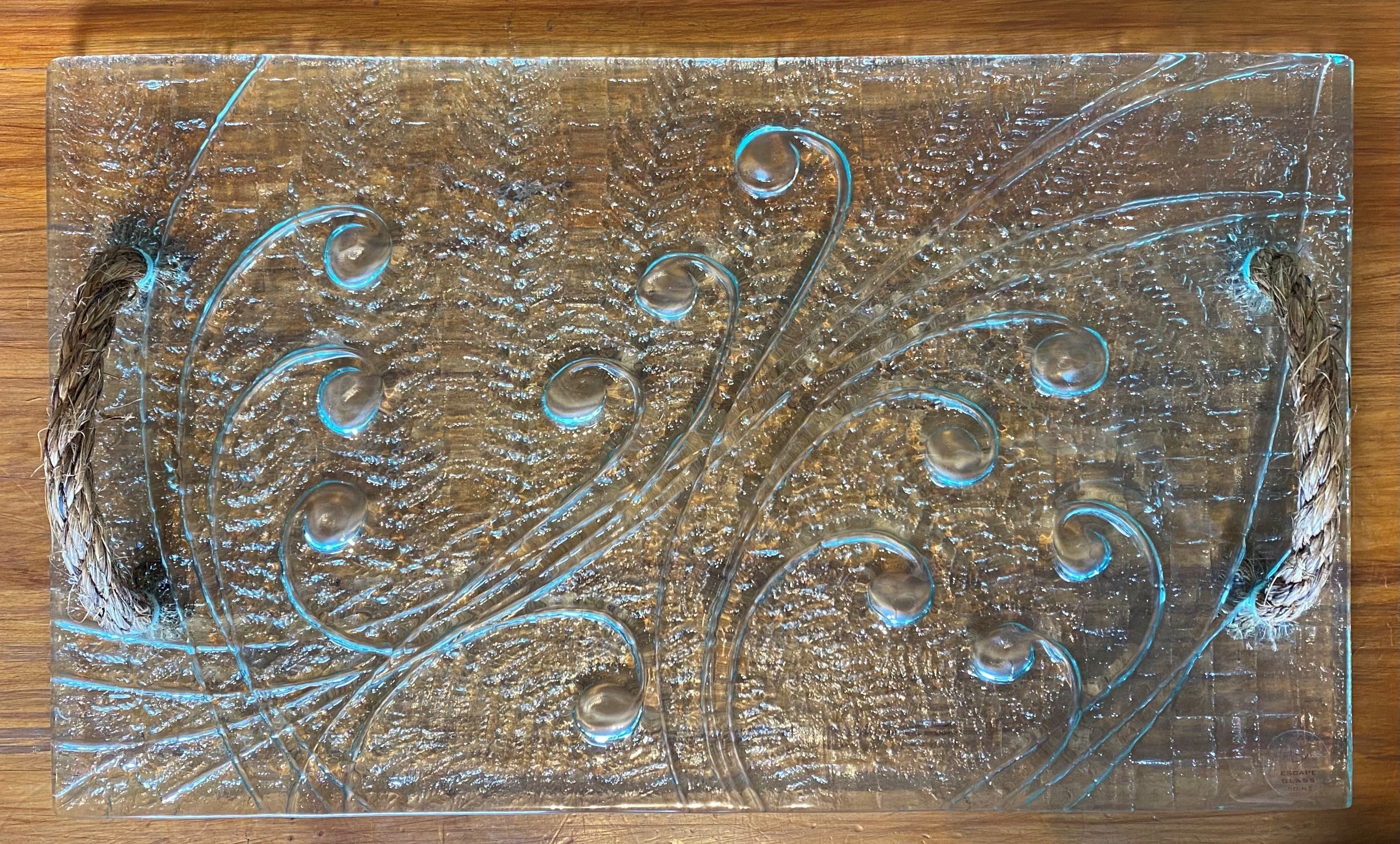 giftware homeware serveware grazing platter rope handle tray glass handmade in New Zealand Koru Fern kiwiana