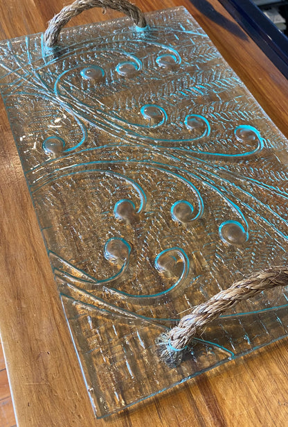 giftware homeware serveware grazing platter rope handle tray glass handmade in New Zealand Koru Fern kiwiana