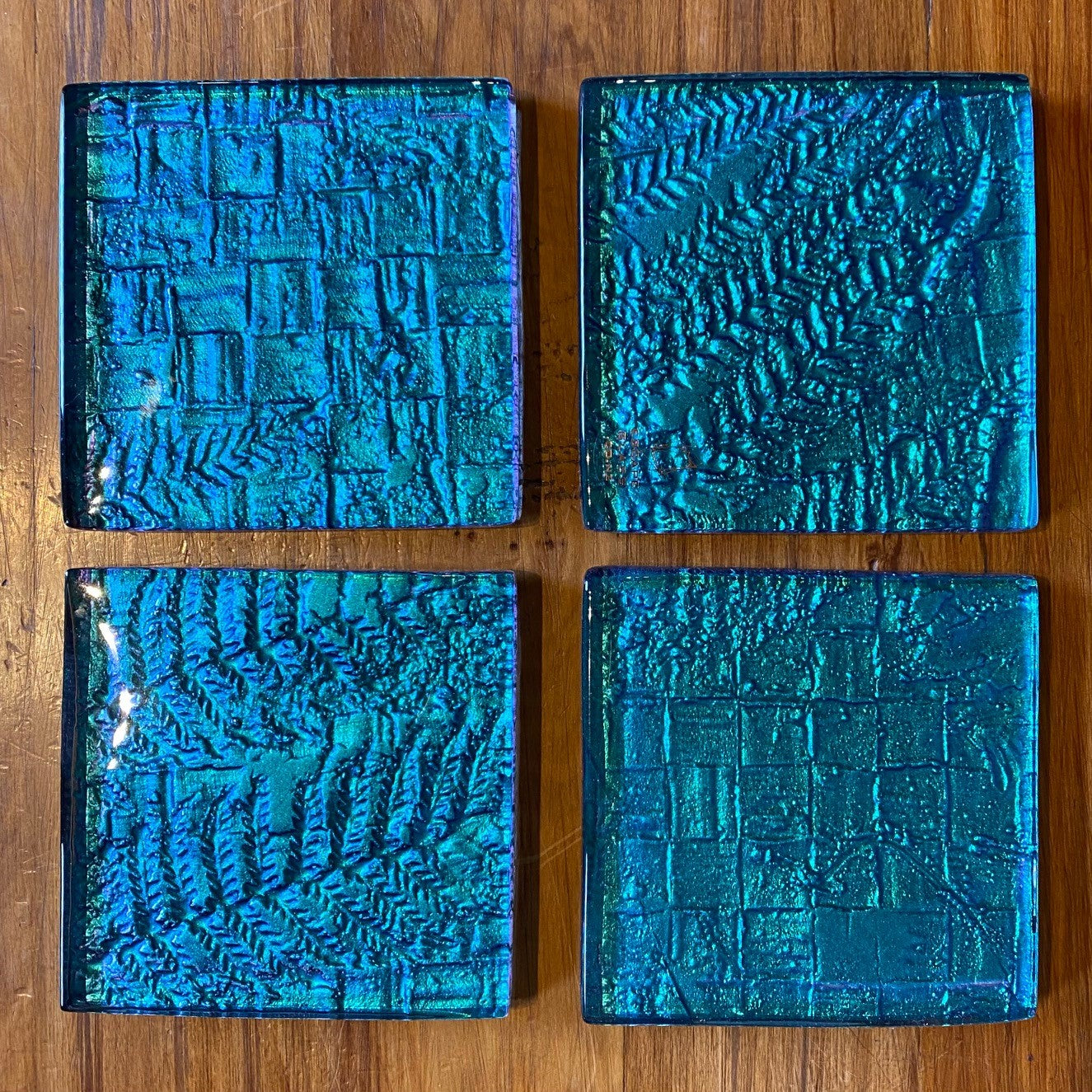 Kaleidoscope kiwiana fern and flax glass drinking coaster