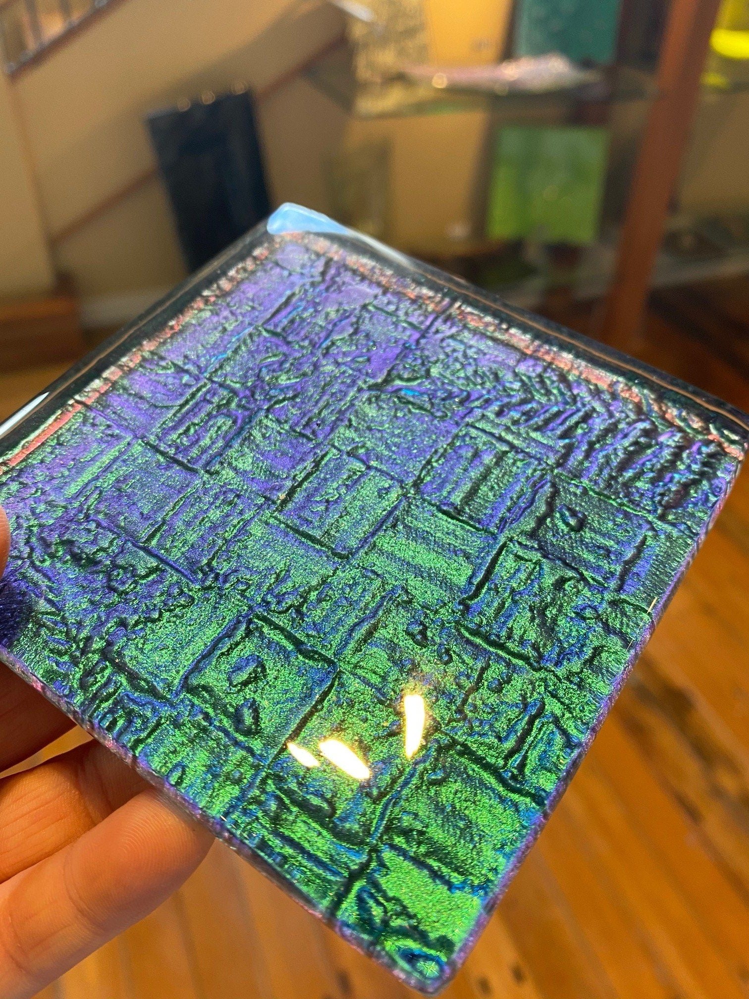 Kaleidoscope kiwiana fern and flax glass drinking coaster