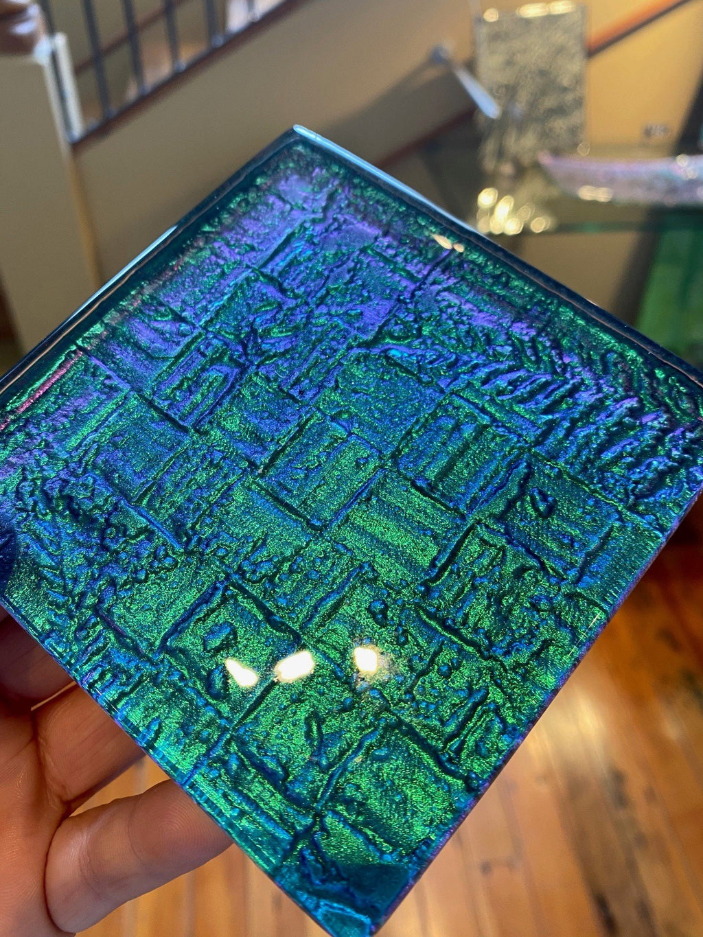 Kaleidoscope kiwiana fern and flax glass drinking coasters