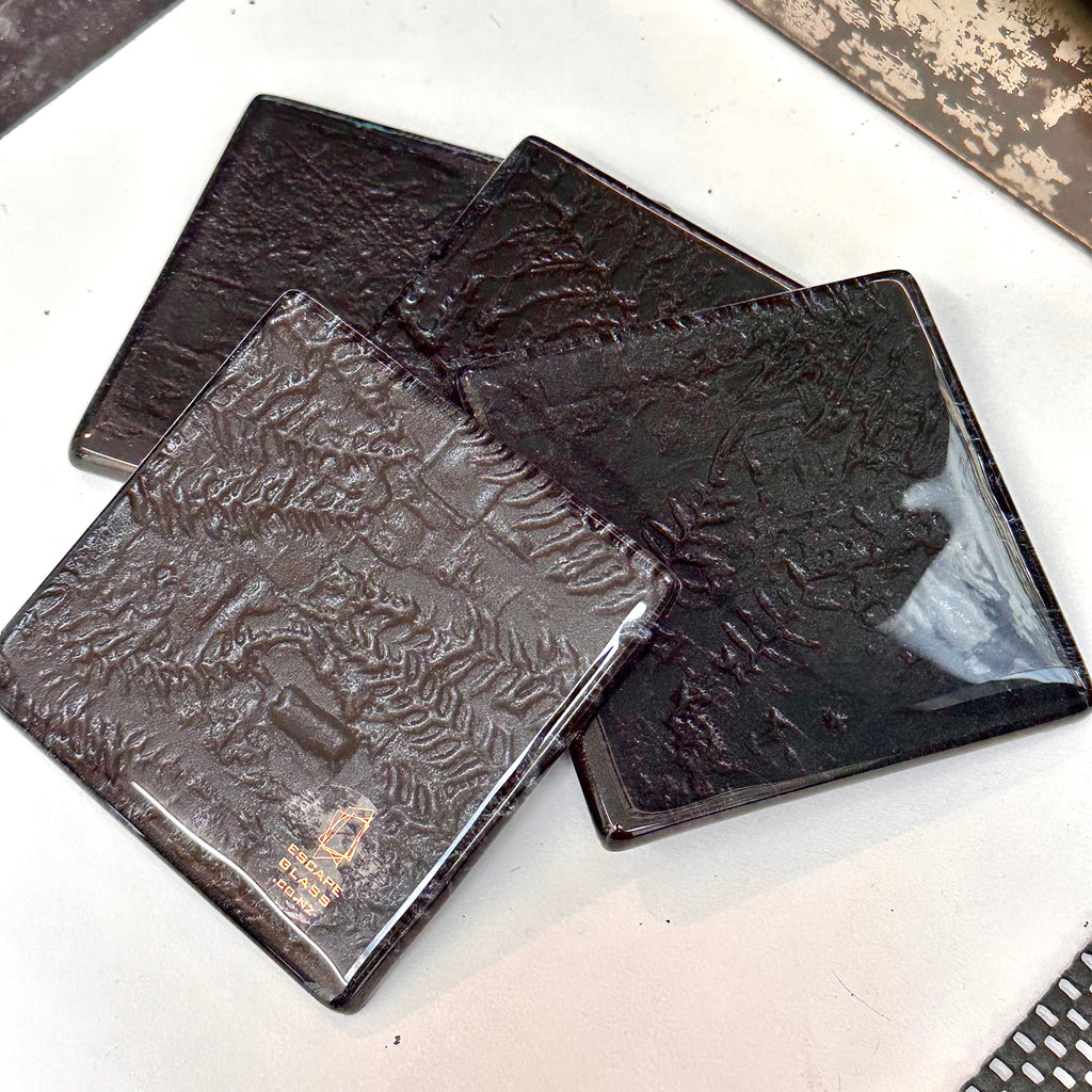 Flax and Fern set of 4 coasters - black