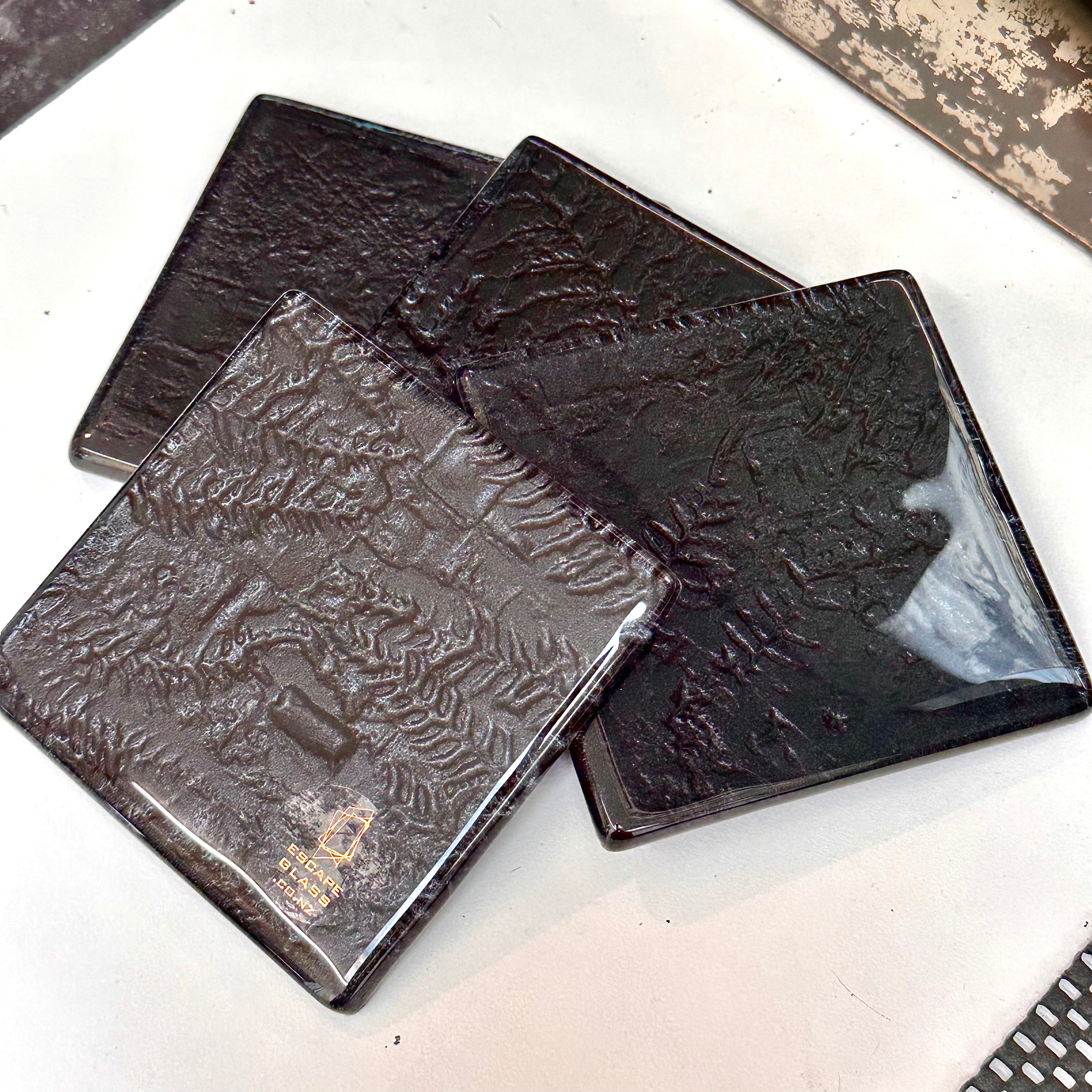 Flax and Fern set of 4 coasters - black