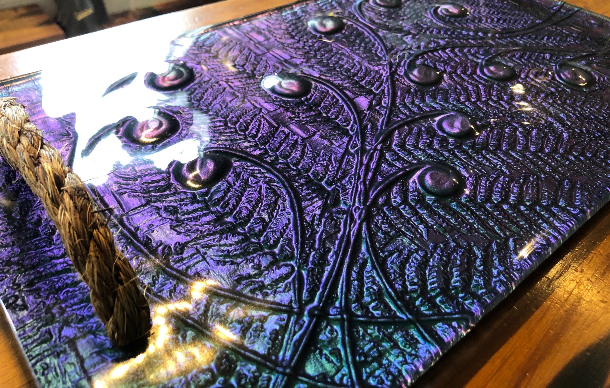giftware homeware serveware grazing platter rope handle tray glass handmade in New Zealand Koru Fern Kaleidoscope kiwiana