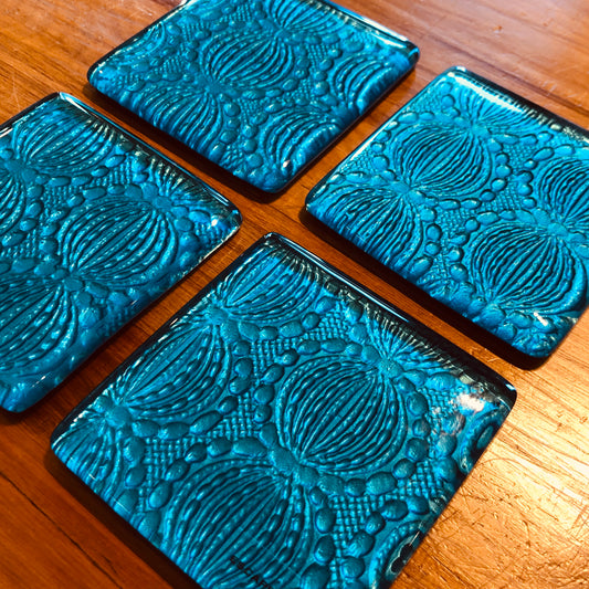 Turquoise Bubble Coasters - Set of 4