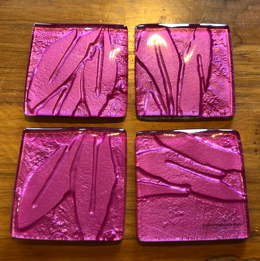 Pink Feather Coasters - Set of 4