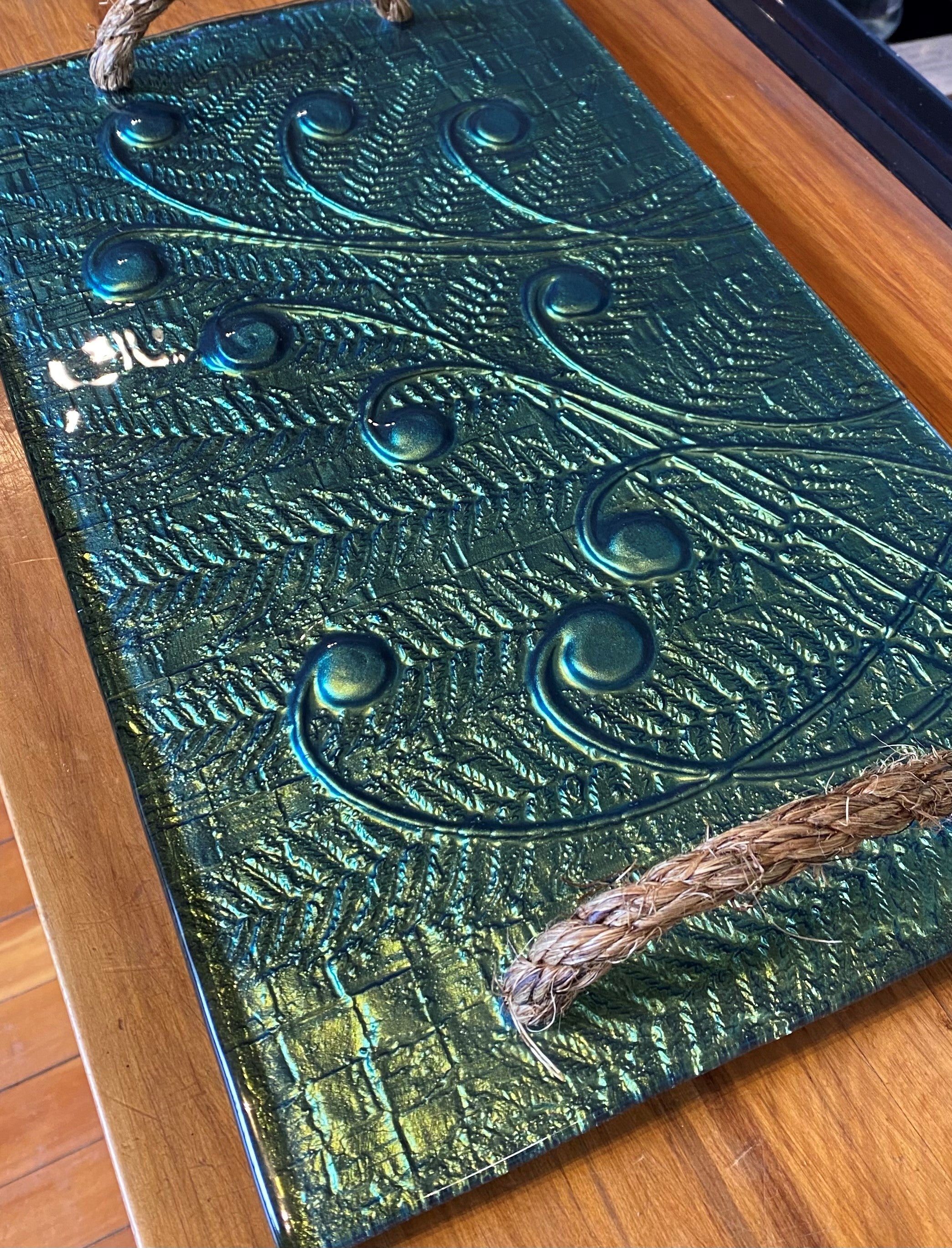 giftware homeware serveware grazing platter rope handle tray glass handmade in New Zealand