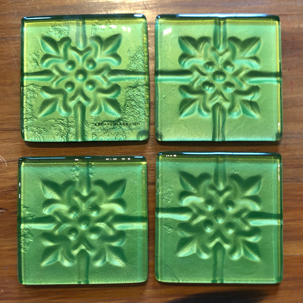 Green Pressed Tin Coasters - Set of 4