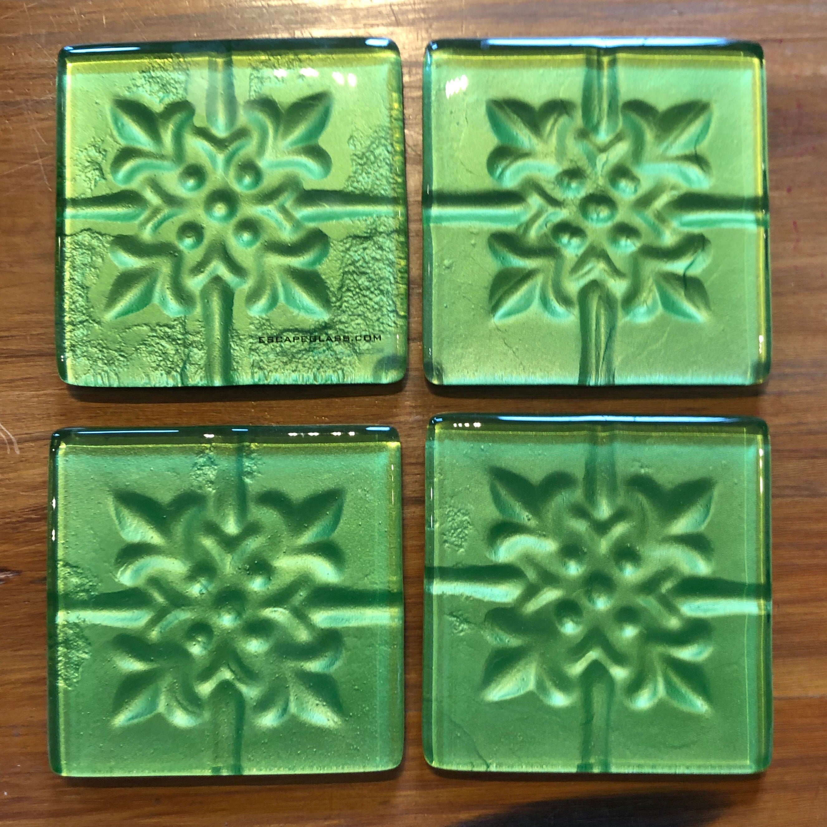 Green Pressed Tin Coasters - Set of 4