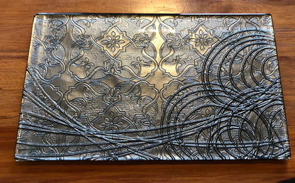 Gunmetal Grey Conformity large glass print tray serveware platter with rope handles 
