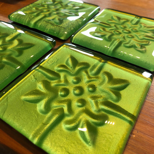 Green Pressed Tin Coasters - Set of 4