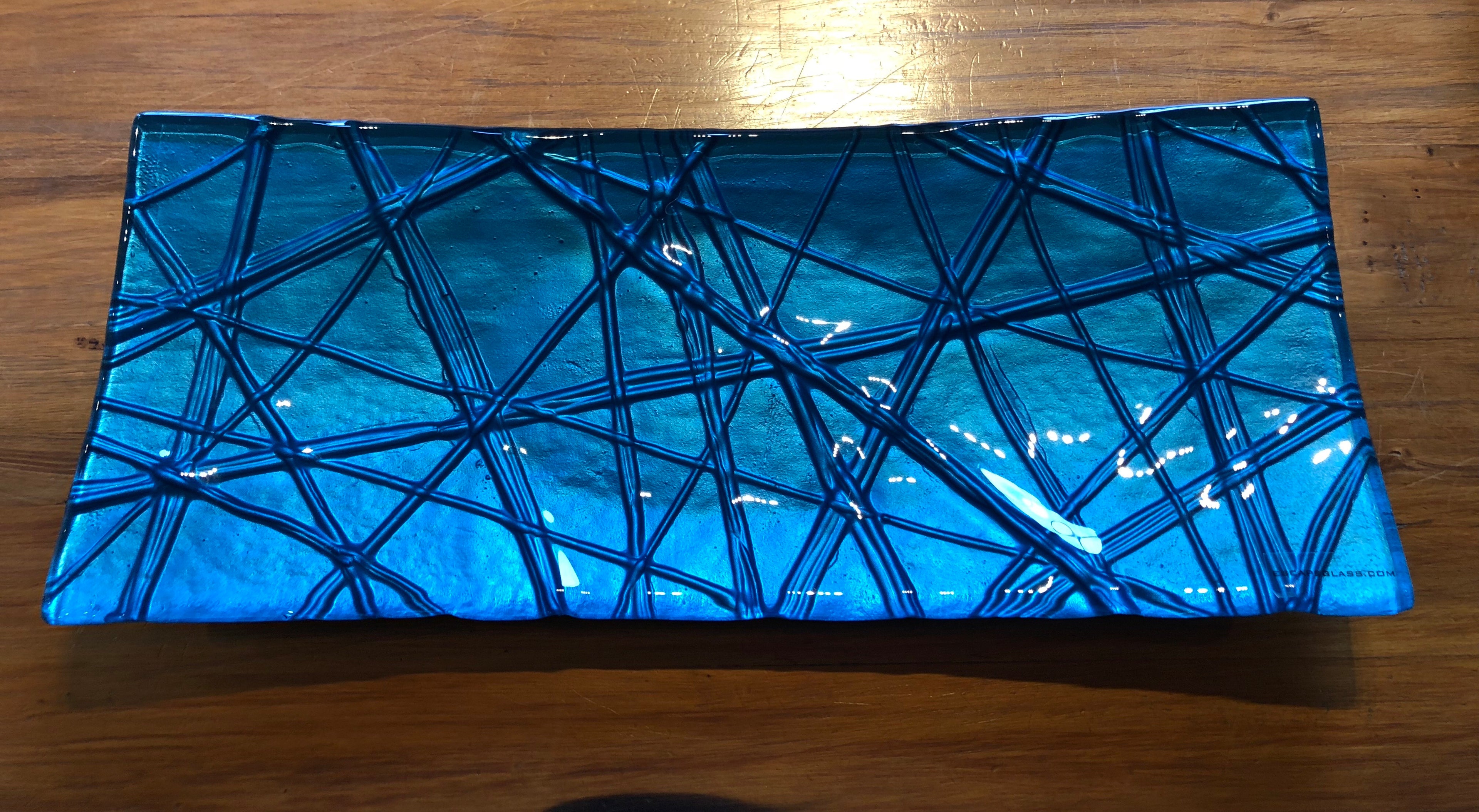 Turquoise blue rope Blue Long Sushi platter glass tray serveware made in NZ New Zealand