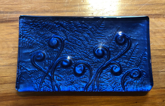Blue Koru Fern NZ Glass Trinket Tray Southland New Zealand