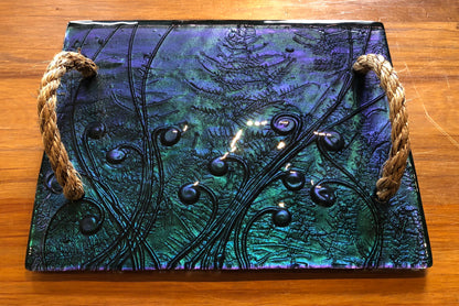 giftware homeware serveware grazing platter rope handle tray glass handmade in New Zealand Koru Fern Kaleidoscope