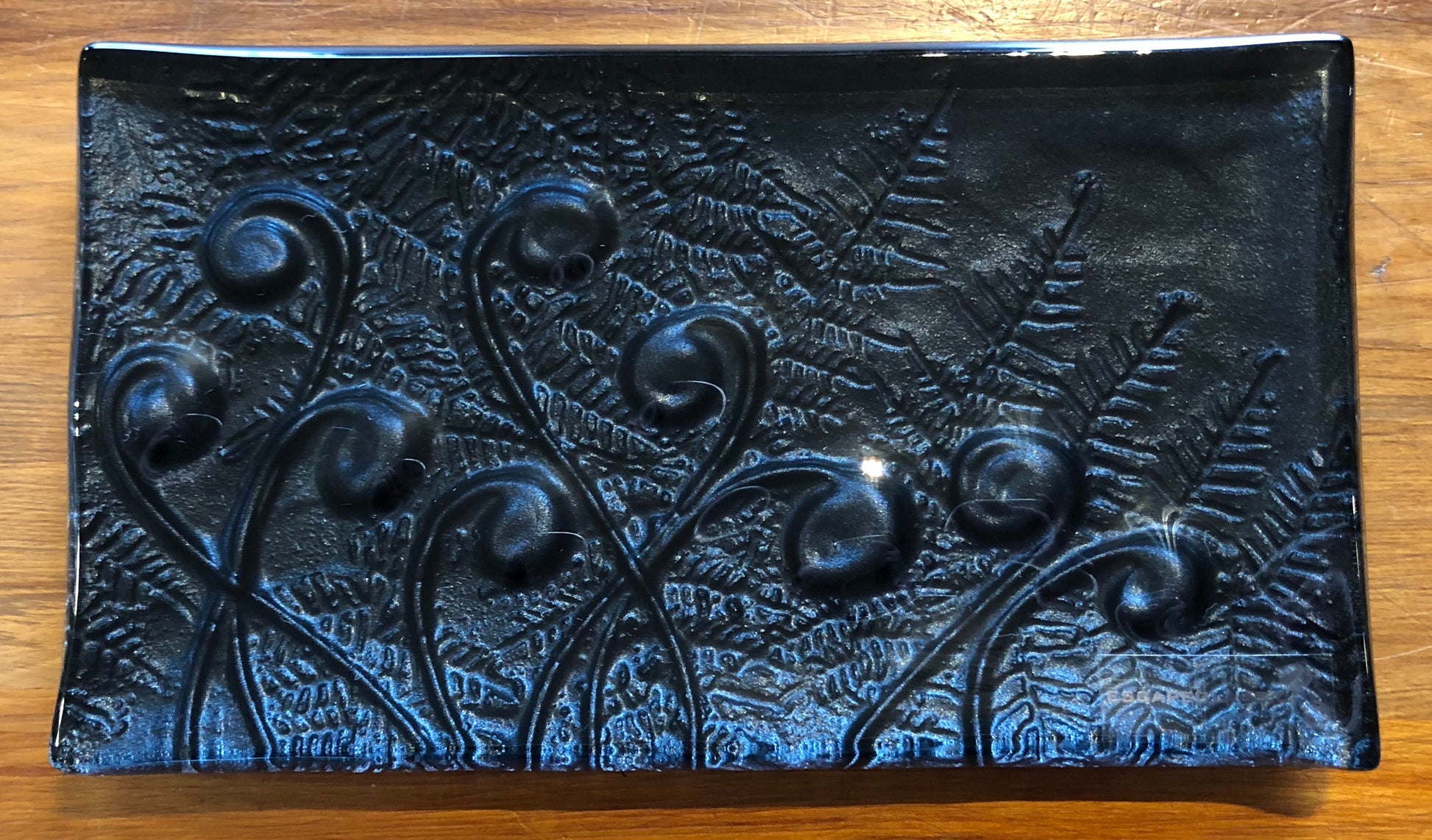 Black Koru Fern Glass Trinket Tray Southland New Zealand