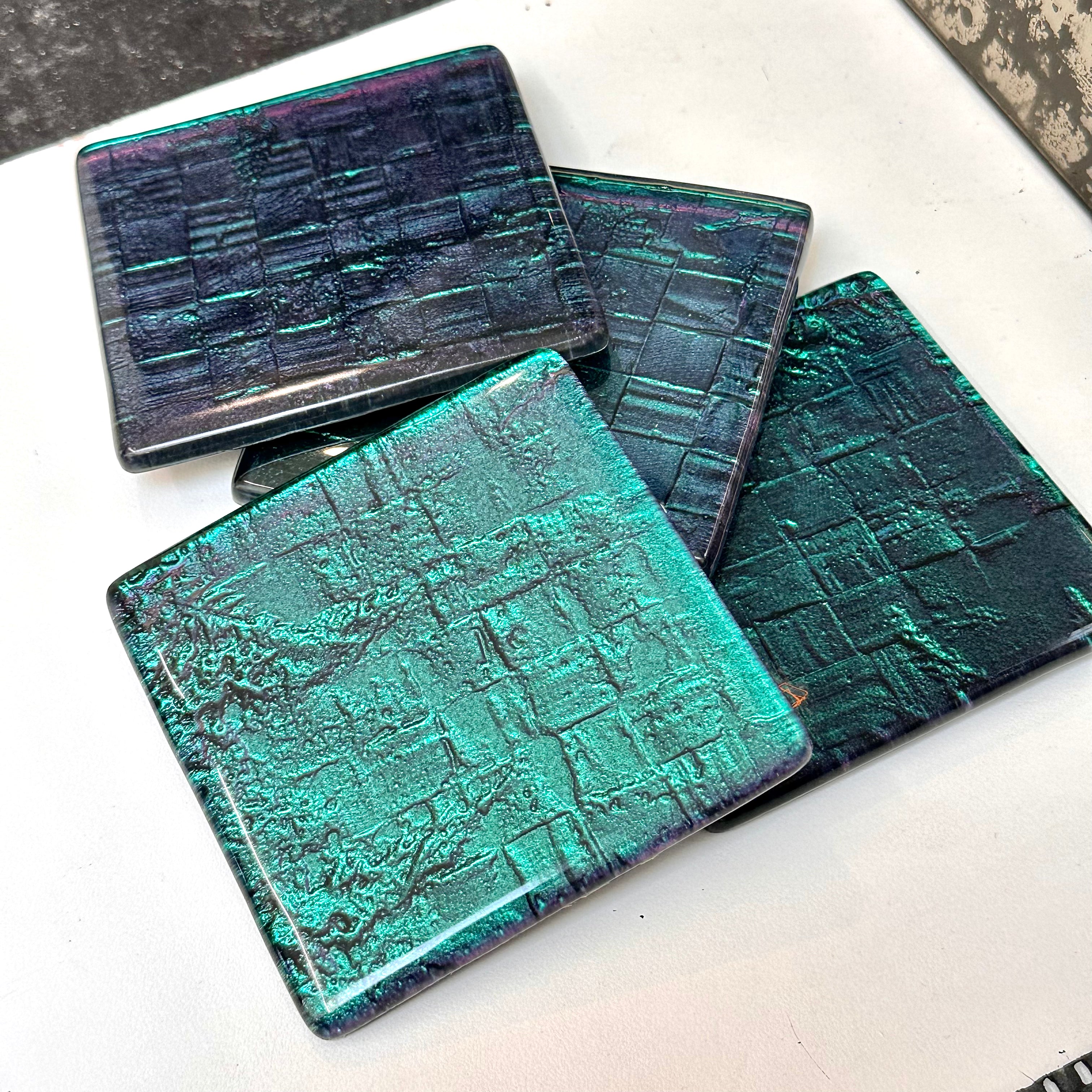 paua Flax and Fern set of 4 coasters 1